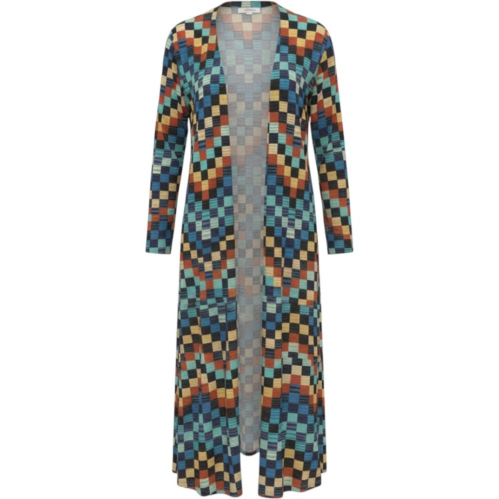 LuLaRoe Sarah Duster Cardigan Large Multi Color Checkered Geometric Open Front